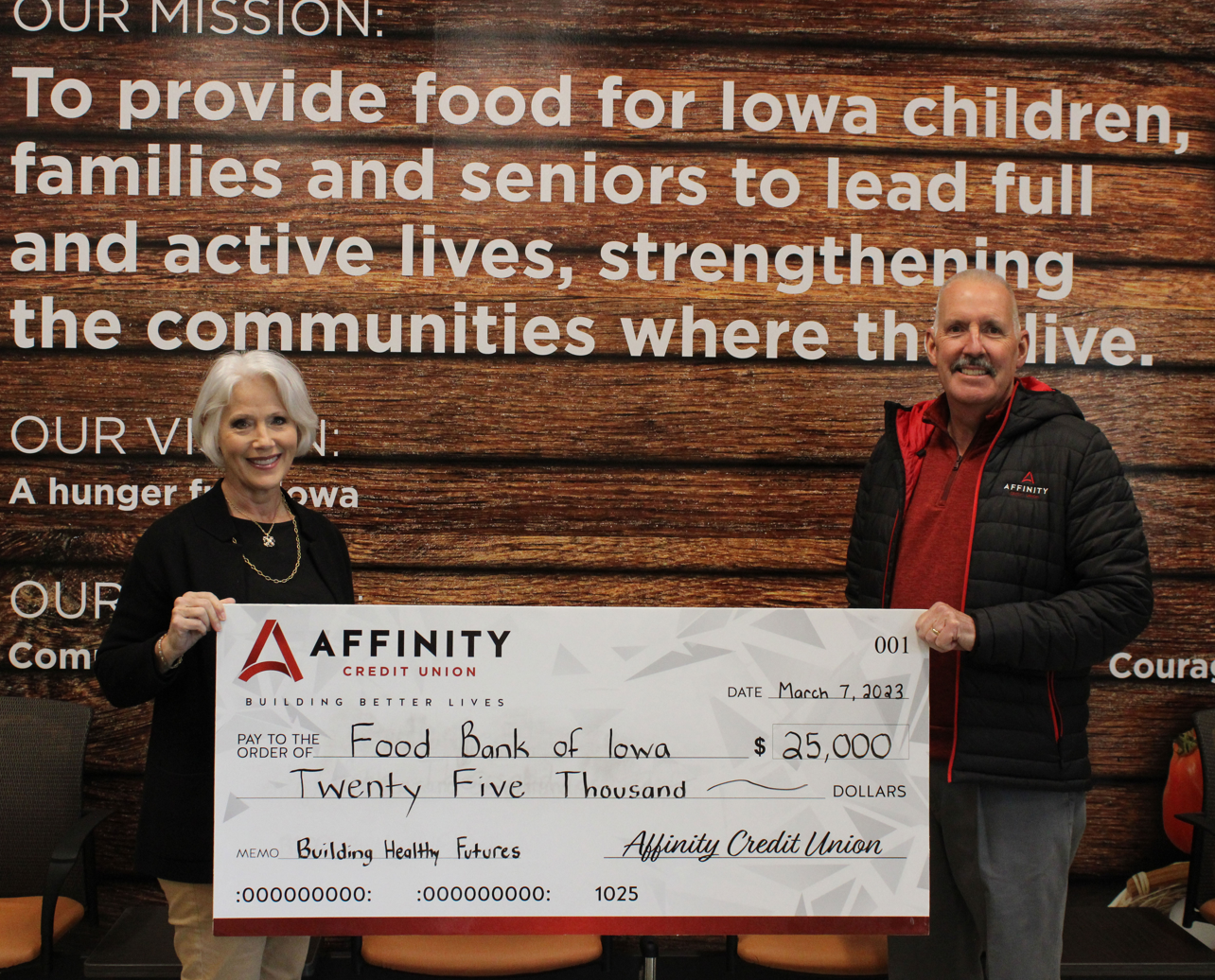 Affinity Giving Check to Food Bank of Iowa